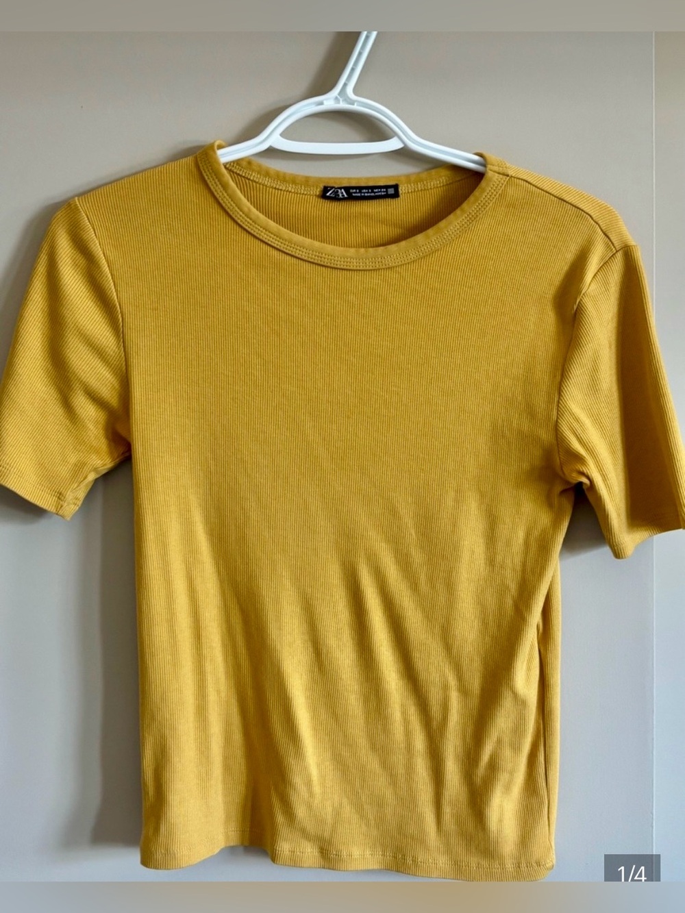 ZARA Short Sleeve Cotton Ribbed Tee in Mustard Yellow